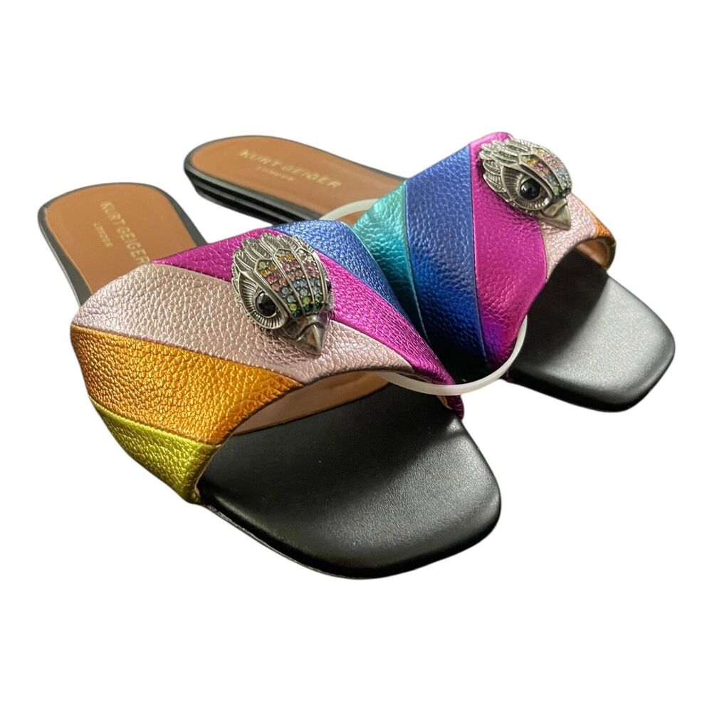 Kurt Geiger London Women's Kensington Metallic Block Mule Sandals Size 9.5 US